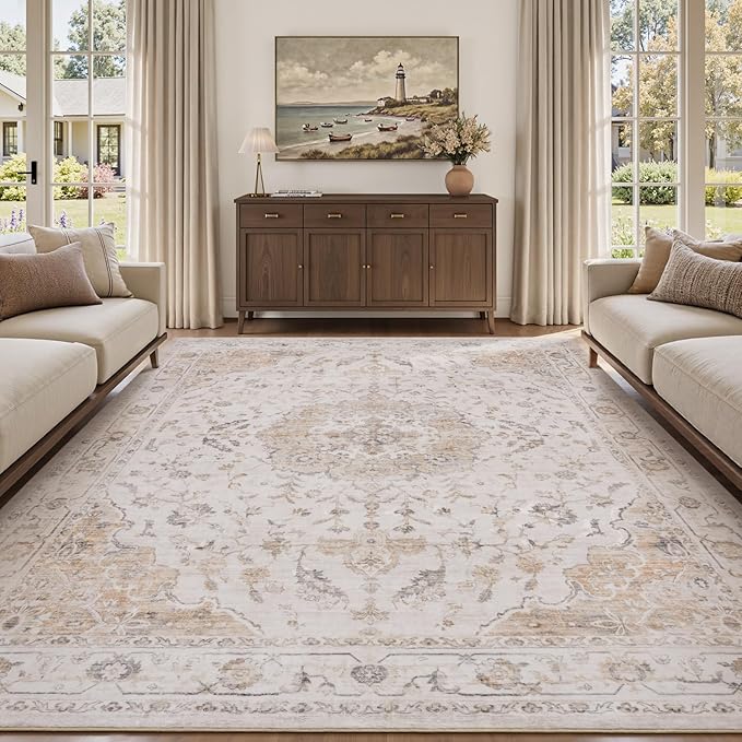 PADOOR 8X10 Area Rug,Rugs for Living Room,Soft Beige Rugs for Bedroom,Machine Washable Rug Non Slip Carpet for Dining Room Living Room Bedside Office