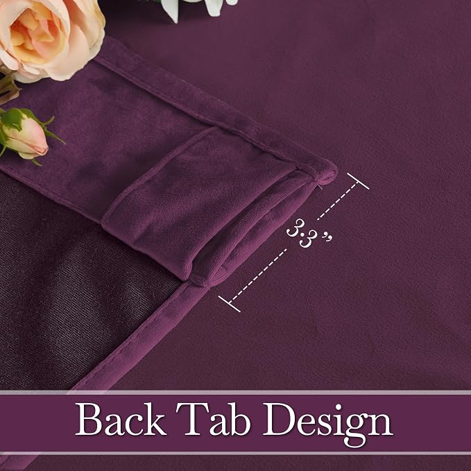 RYB HOME Eggplant Purple Velvet Curtains for Bedroom Living Room, Thermal Insulated Privacy UV Heat Blocking Luxurious Soft Rod Pocket Back Tab Drapes for Nursery, 42" W x 63" L, 2 Panels