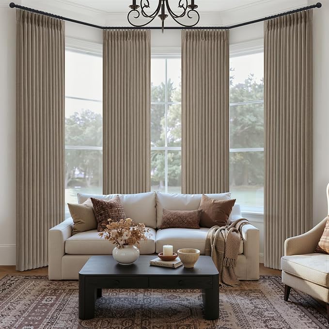 Extra Long 108 Inch Linen Sheer Curtains for Living Room 4 Panels Set, Dark Flax Memory Trained Pinch Pleated Light Filtering Floor to Ceiling Luxury Window Curtain Sliding Glass Doors Large Drapes