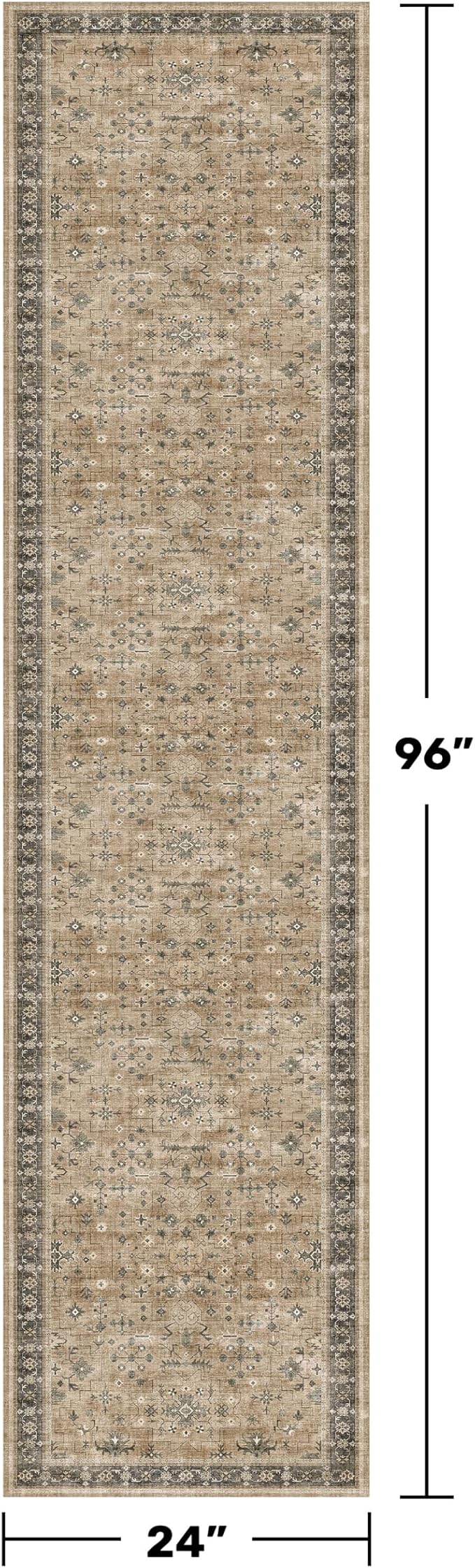 Natural Taupe 2x8 Runner Rug for Hallway, Long Runner Rug for Kitchen, Entryway Indoor Runner for Bathroom, Non-Slip Low-Pile Washable Stain Resistant, Vintage Natural Earthy Décor