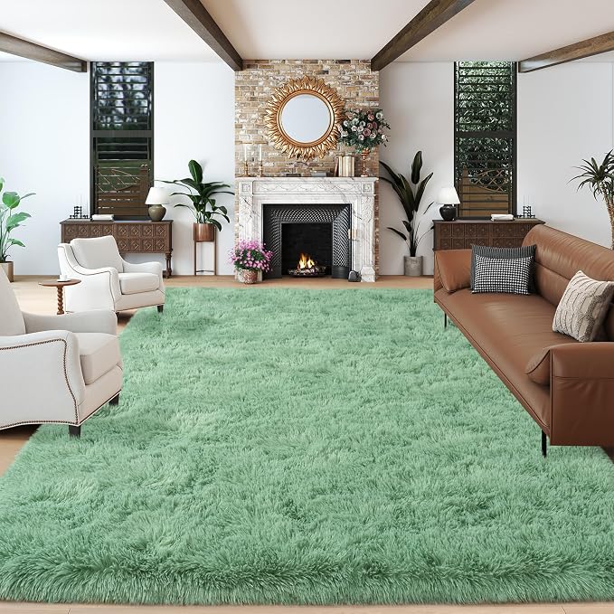 Soft Fluffy Sage Green Rug for Living Room Bedroom, 9x12 Shaggy Area Rugs | Large Non-Slip Light Green Rug for Nursery Kids Room Dorm Room Home Decor, Indoor Plush Floor Carpet