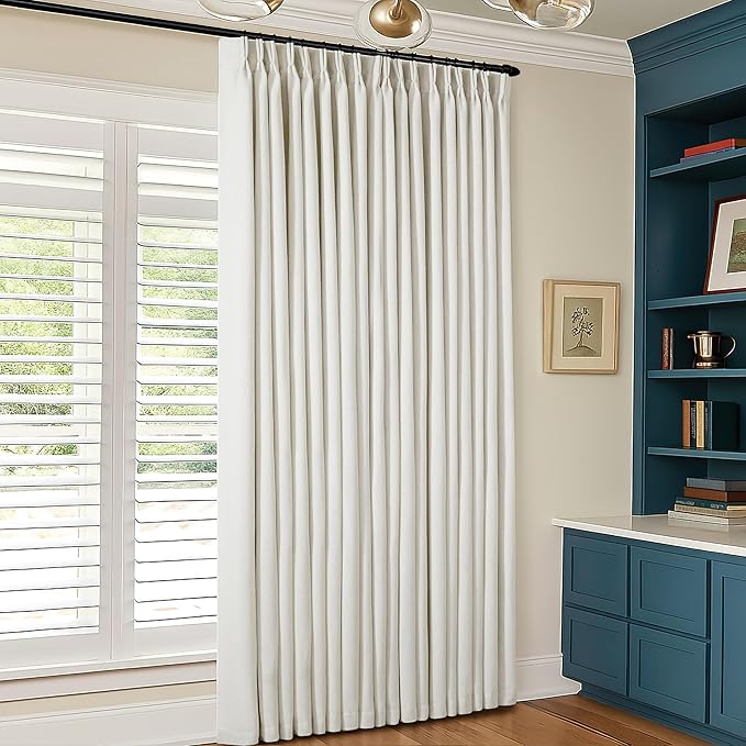 100% Blackout Pinch Pleated Linen 84 Inch Curtains 60 Inch Width Natural | 2 Layer Design, Thermal Insulated Room Darkening, Light Block, Pinch Pleat Curtains for Living Room Bedroom, W60xL84 1 Panel