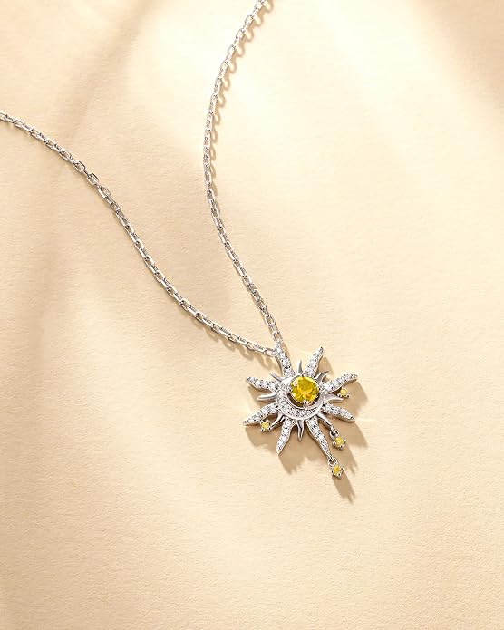 FANCIME Soluna Nexus Necklace for Women Sterling Silver Moon Jewelry Sun Pendant Fine Jewelry Gemstone Birthday Mothers Day Gifts for Wife