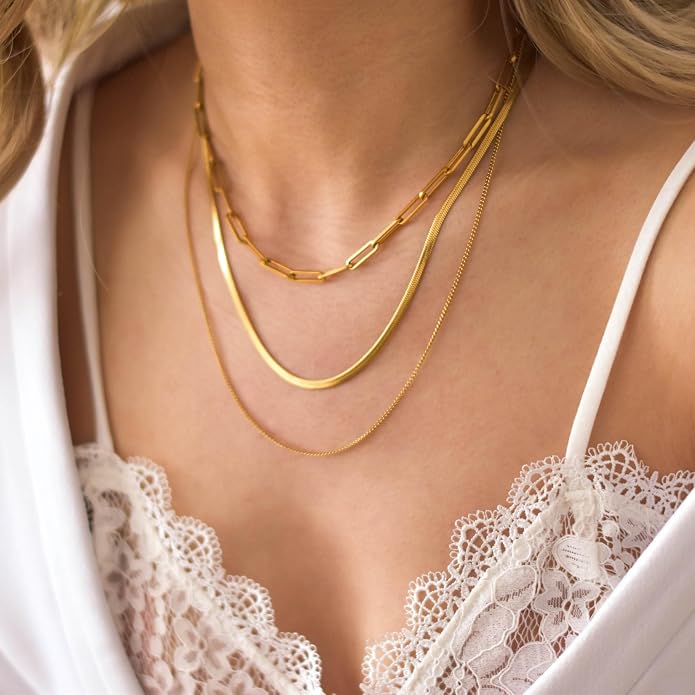 CHESKY 14K Gold/Silver Plated Snake Chain Necklace Herringbone Necklace Gold Choker Necklaces for Women Gifts Jewelry 1.5/3/5MM(W) 14"/16"(L) Mothers Day Gifts for Mom