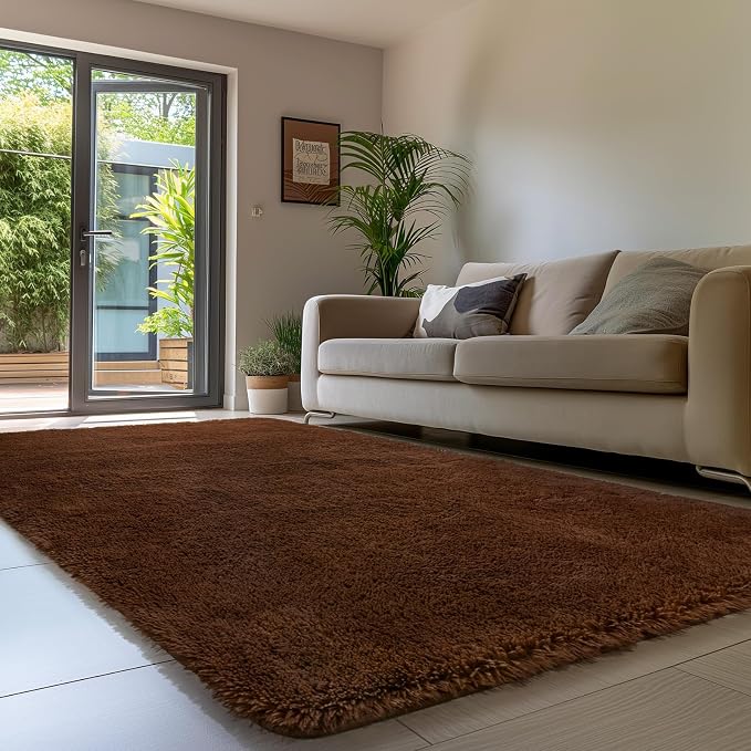 Sour Lemon 8x10 Area Rugs for Bedroom Living Room, Large Fluffy Shag Brown | Shaggy Carpet, Soft Plush Furry Bedside Rugs, Anti Slip, Washable Area Modern Rugs Floor Mat for Kids Girls Boys Living Room