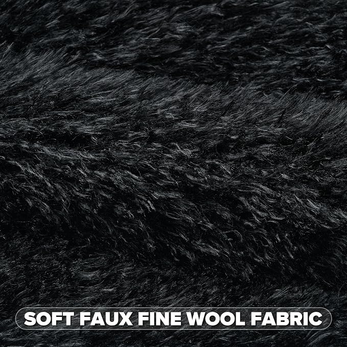 FUTEI Pack of 2 Shaggy Mongolian Faux Wool Throw Pillow Covers 18x18 Inch Soft Fluffy Farmhouse Decorative Cushion Case for Couch Bed Living Room, Black
