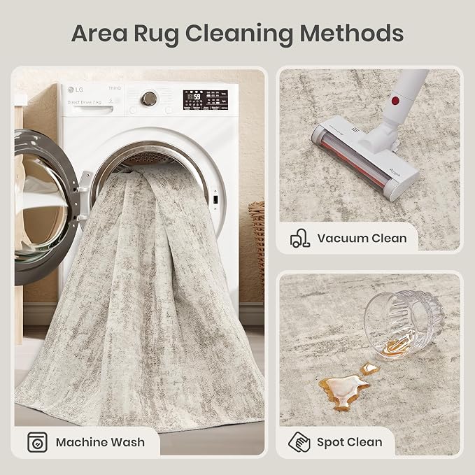 Valenrug Washable Rug 5x7 - Stain Resistant 5x7 Area Rugs for Living Room, Non Slip Backing Printed Rugs for Bedroom, Folable Machine Washable Area Rug(Beige,5'x7')