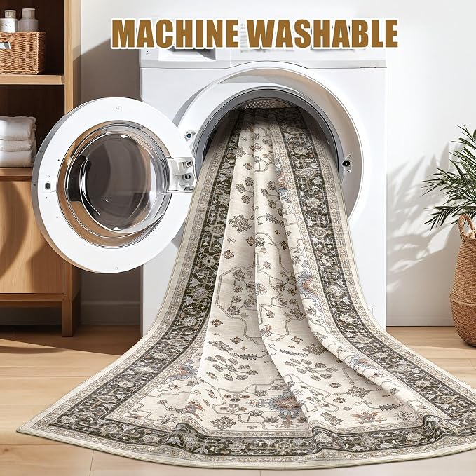 8x10 Area Rugs for Living Room - Large Carpet Ultra Thin Soft Washable Oriental Vintage Floral Distressed Big Indoor Carpets for Bedroom Nursery Dorm Home Decor Aesthetic - Brown Black