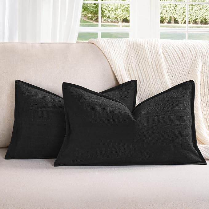 ZWJD Black12x20 Pillow Covers Set of 2 Chenille Throw Pillow Covers with Elegant Design Soft and Luxurious Decorative Throw Pillows for Couch, Bed, and Home Decor