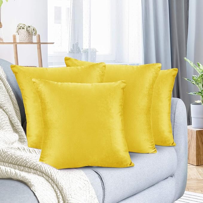 Nestl Throw Pillow Covers, Cozy Velvet Decorative Autumn Pillow Covers 22x22 Inches, Soft Solid Couch Pillow Covers for Sofa, Bed and Car, Set of 4 - Yellow