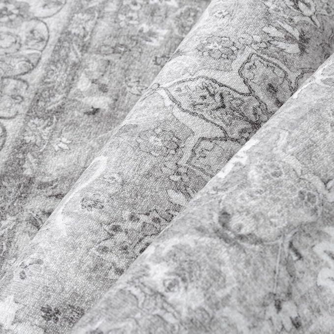 PureCozy Gray 5x7 Area Rug Washable Vintage Living Room Carpet Bedroom Indoor Non Slip Soft Low Pile Thin Stain Resistant Distressed Accent Throw Rug for Dining Office Nursery
