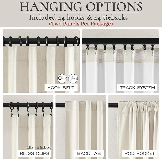 Cute Blackout Curtains 60 Inches Extra Wide Linen 92 Inch Length for Living Room/Sliding Glass Door,Pleated Heavy Duty Thermal Drapes for Winter Thick Large Window(60"Wx92"L 2 Panels Warm Cream)