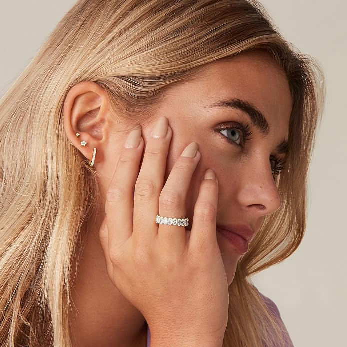 PAVOI 14K Yellow Gold Plated Love Rings Oval Cubic Zirconia 5mm Stackable Yellow Gold Rings for Women Size 7