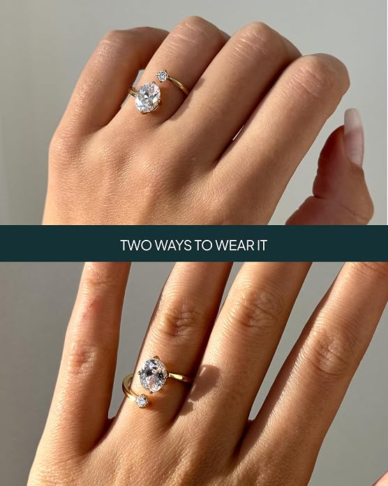 PAVOI 14K Yellow Plated Toi Et Moi 3CT Cushion Cut Cubic Zirconia Stone Wraparound Engagement Promise Ring for Women - Statement Ring