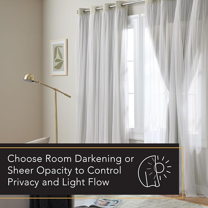 TOWN & COUNTRY LUXE Talia Double Layer Indoor Curtains, Sheer and Room Darkening Blackout, Grommet Top, Energy Efficient, 2-Pack Set, 52"x96", Cloud Grey