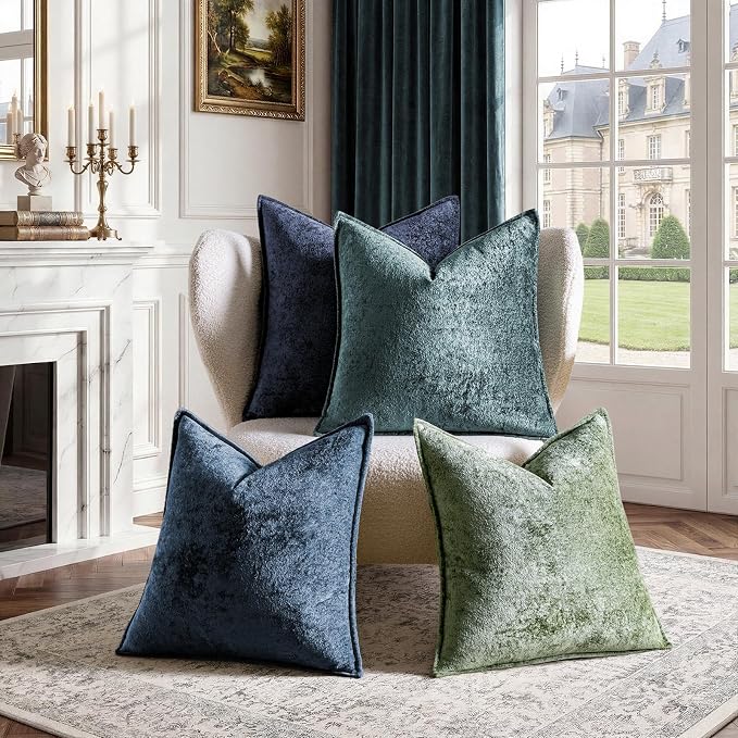 a moment Throw Pillow Covers 16X16 Inch 4 Packs,Soft Velvet Decorative Pillow Cases with 3D Ice Flower,Texture Modern Accent Cushion Covers for Sofa Couch Home Decor Peacock Noir