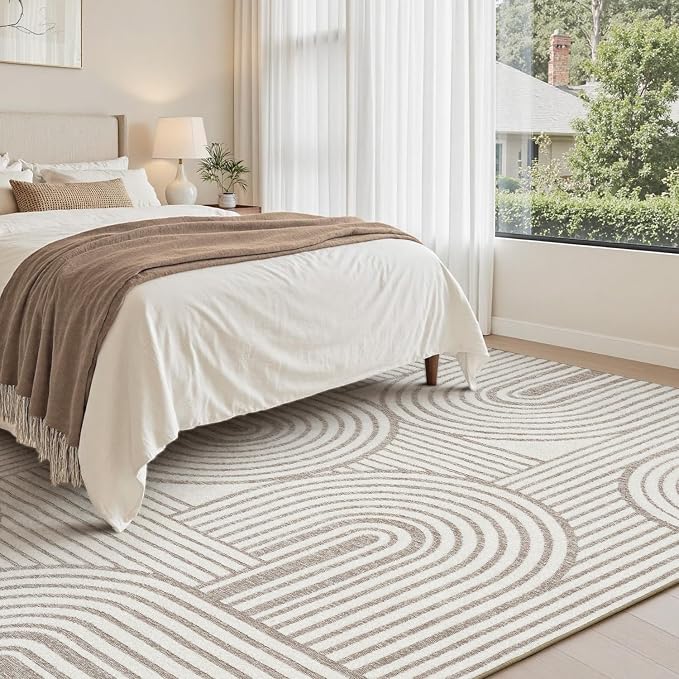 Beige Neutral 6x9 Area Rugs Textured Tufted Rugs for Living Room Bedroom Rug-Carpet Cream Ivory Washable Geometric Moroccan Modern Rug