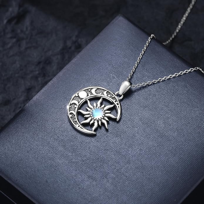 Sun and Moon Necklace 925 Sterling Silver Sun Moon Pendant Gemstone Jewelry Gifts for Women