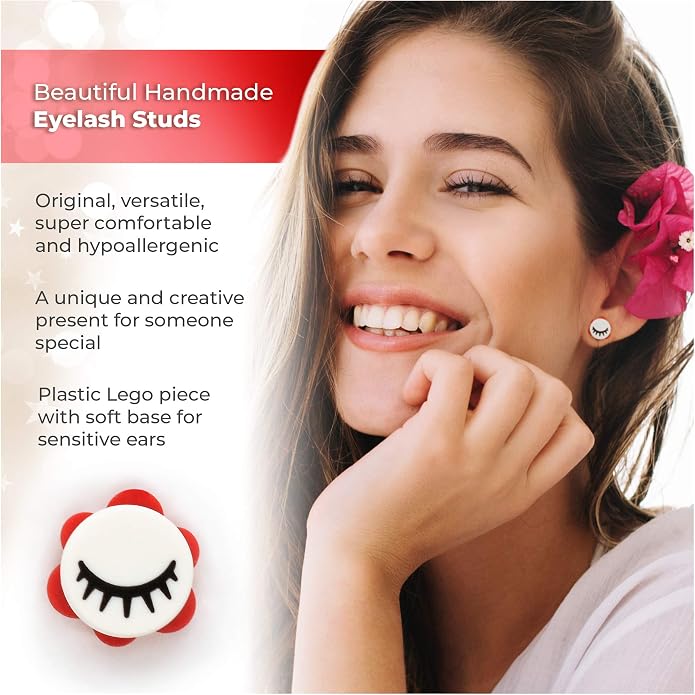 Eyelash Dot Brick Stud Earrings by Re-Do Bricks ® - Collectable Earrings - Hypoallergenic, Coquette, Original and Fun. Great gift idea for Teens, Girlfriends, Party Favors & Souvenirs. Minimalist.