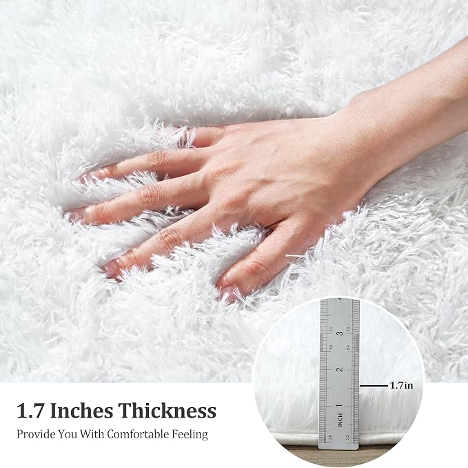 9x12 Large Area Rugs for Living Room, White Fluffy Shag Rug | Bedroom and Nursery, Soft and Comfy, Big Fuzzy Carpet for Kids, Girls Room Dorm Home Decor Aesthetic, Upgrade Non Slip