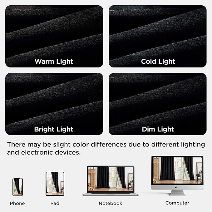 Joydeco 100% Blackout Velvet Curtains Black 96 Inch Back Tab | Luxury Thermal Insulated Velvet Curtains for Bedroom Living Room, Soundproof Blackout Window Drapes