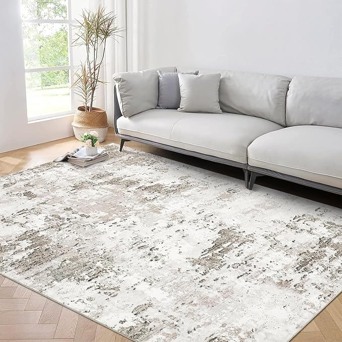ROYHOME Modern Abstract Area Rug 3x5 Non Slip Non Shedding Rug Low Pile Stain Resistant for Bedroom Living Room,Taupe/Beige
