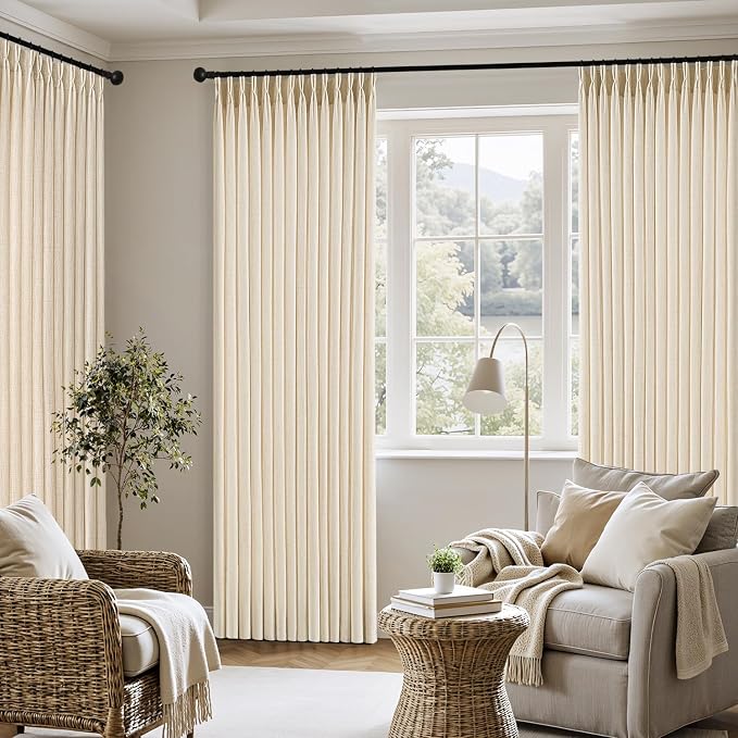 MIULEE Pinch Pleated Thick Linen Curtains 84 Inch 4 Panels Set Back Tab Memory Trained Pinch Pleat Semi Sheer Light Filtering Privacy Let Light in Window Drapes for Living Room Bedroom Warm Beige