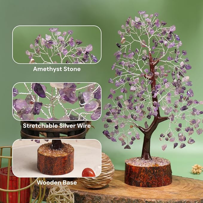 Amethyst Crystal Tree of Life 10-12 Inch with 2 Chakra Pendants – Healing Crystal Bonsai Money Tree for Positive Energy, Feng Shui, Reiki, Spiritual Home Decor & Gifts for Women