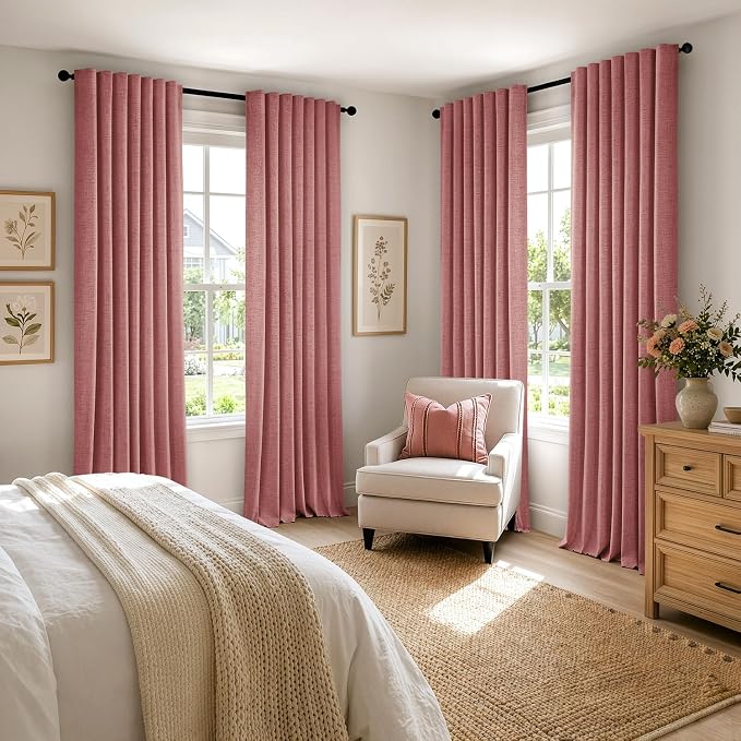 MIULEE 100% Blackout Linen Curtains 42 x 72 Inch Dusty Rose Pink 2 Panels | Thermal Insulated, Room Darkening Drapes for Bedroom Living Room, Back Tab Rod Pocket Pinch Pleated, Solid Luxury Decor