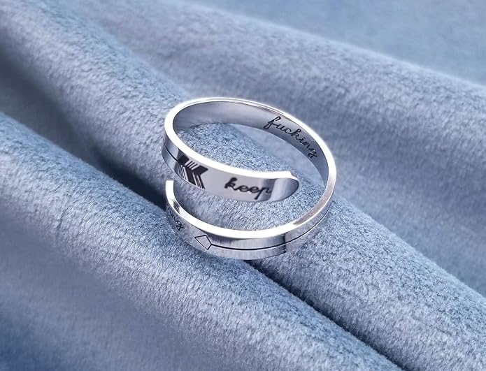 Vrycot Adjustable silvery Inspirational Stainless Steel Adjustable Bands Cool Stacking Opening Gift for Women Statement