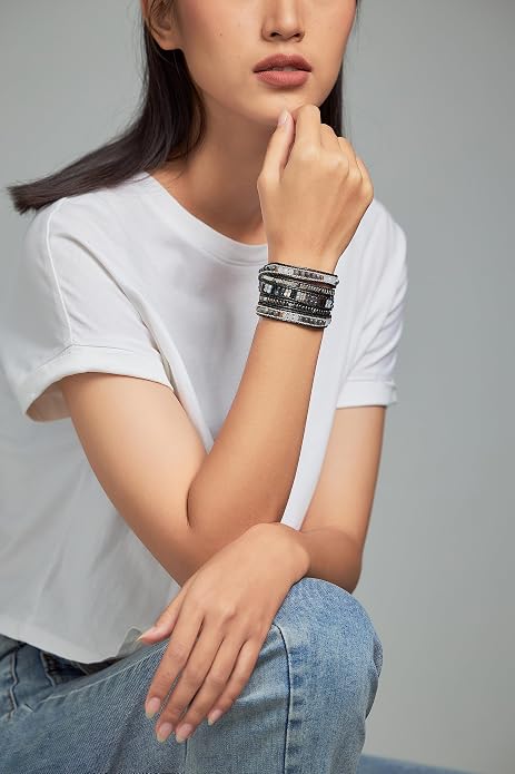 Bracelet for Women – Handmade Vegan Boho Natural Stone Layered Bracelet, Thailand Bohemian Stackable Beaded Wrap Bracelets, Summer Hippie Bracelet Stack, Fashion Jewelry Gifts