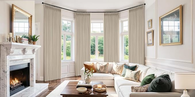 MIULEE Pinch Pleated 100% Blackout Curtains 40"x90" Natural 4 Panels Set | Thick Linen, Memory Trained Pleat, Back Tab Double Layer Drapes, Thermal Insulated, Curtain for Bedroom Living Room Darkening