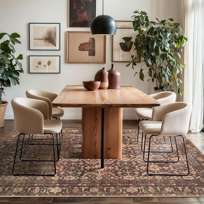 Rugxara Red Area Rugs 5x7 Washable Oriental Rug for Living Room Bedroom | Non Slip, Rug for Dining Room Office Farmhouse Dorm, Stain Resistant, Soft, Vintage Boho Retro Carpet, Low Pile, Home Decor