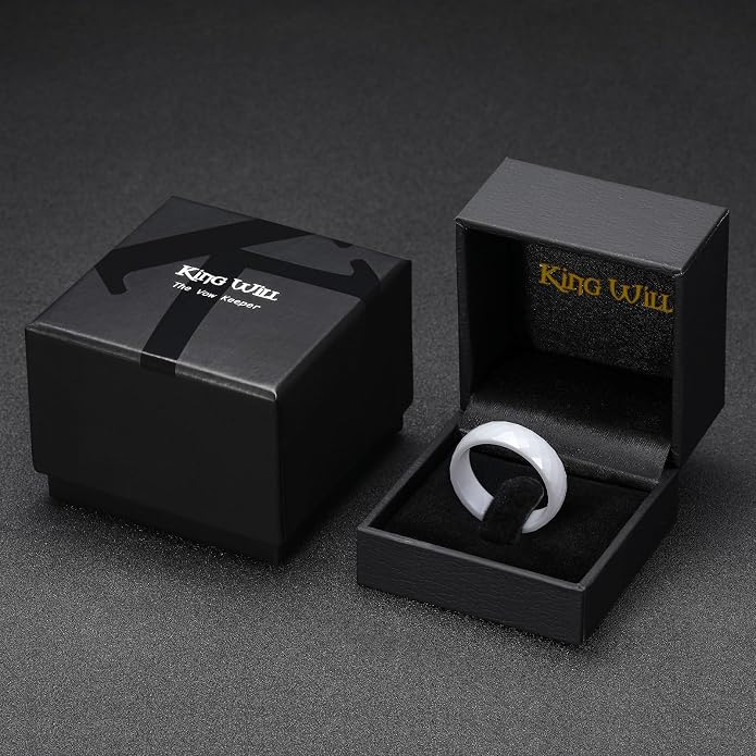 King Will Ceramic Wedding Band for Men Women-6-8mm Width Black & White with Multi Style Design Promise Rings Comfort Fit Size 7-14