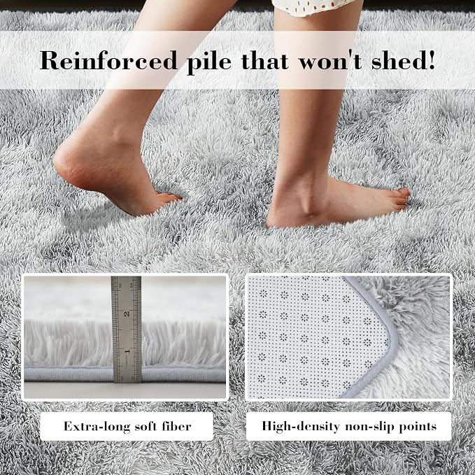 yongyangjuxin Fluffy Rug Shag Area Rug, Mottling Grey 9x12 Area Rugs for Living Room, Large Shag Area Rugs for Bedroom Room Home Decor, Upgrade Anti-Skid Rectangular Fuzzy Rugs