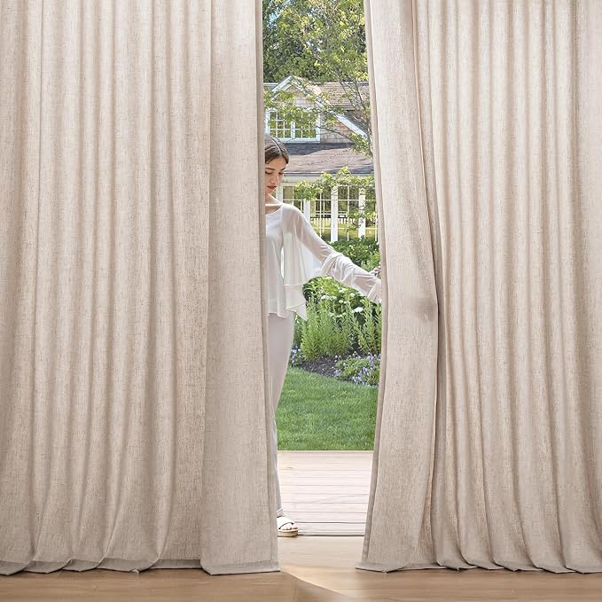 MIULEE Non-See-Through Privacy Linen Curtains 52W x 63L Inch Burlywood | 2 Panels, Light Filtering, Semi Sheer Window Curtains, Farmhouse Textured, Back Tab Drapes for Bedroom Living Room
