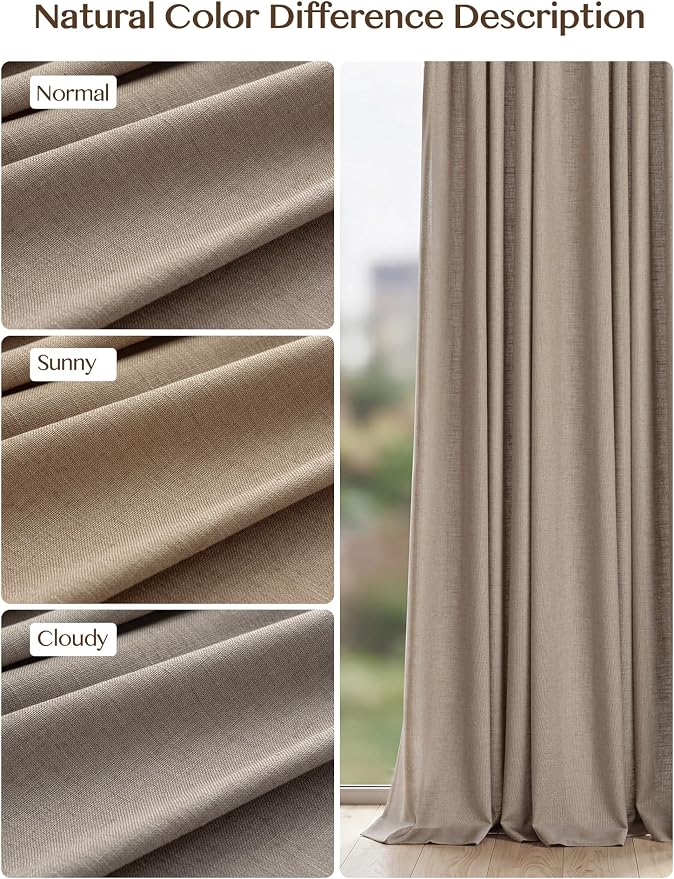 Liz Pinch Pleated Linen Curtains Light Filtering Curtains for Living Room, Farmhouse Window Curtains for Bedroom, Modern Drapes with Hooks and Rings, 90 Inches Long, Taupe Grey, 2 Panels Set