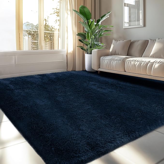Fluffy Area Rug for Living Room 6x9: Navy Blue Shag Rugs for Bedroom- 6x9 Feet Fluffy Rugs for Living Room Navy- Shag Rugs Soft Plush Indoor Carpets for Bedroom, Nursery (Navy Blue, 6x9)