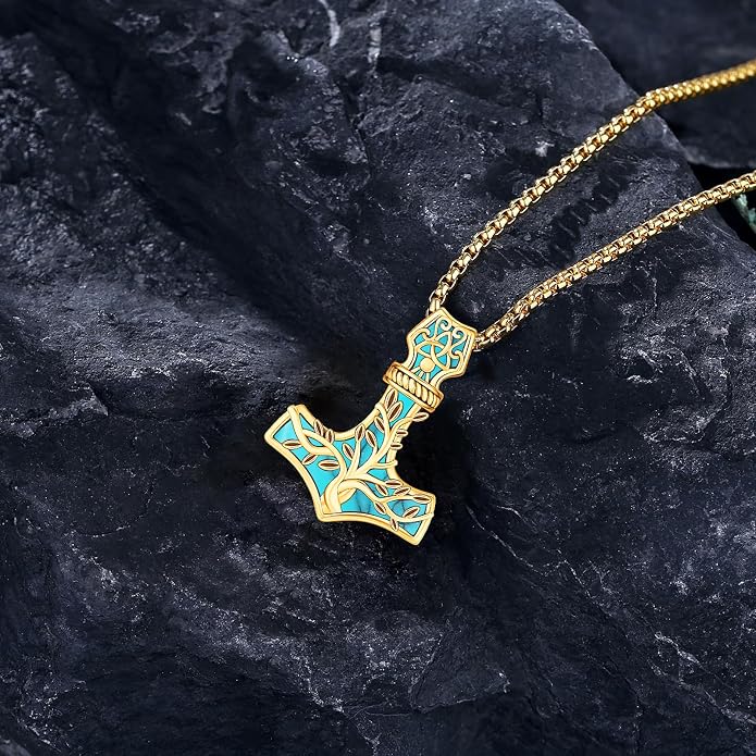 Celtic Cross Tree of Life Necklace for Women Sterling Silver Thor Hammer Tree of Life Pendant Irish Knot Cross Amulet Tree of Life Jewelry