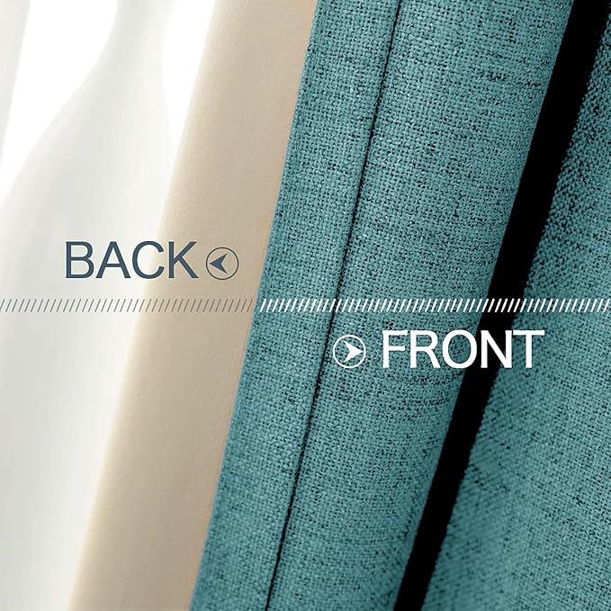 MIULEE 100% Blackout Linen Textured Curtains for Bedroom Solid Thermal Insulated Teal Grommet Room Darkening Curtains & Drapes Luxury Decor for Living Room 52 x 45 Inch (2 Panels)