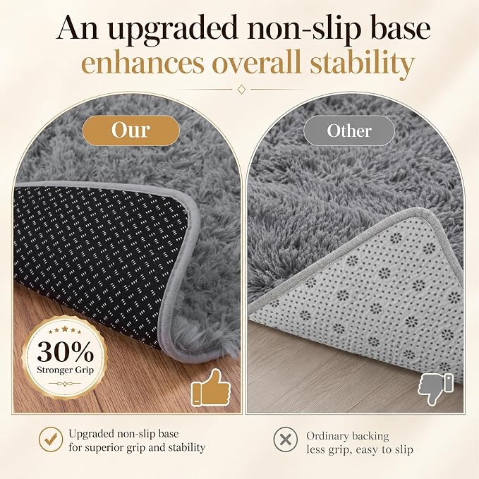 Area Rug for Living Room Bedroom: 9x12 Grey Soft Fluffy Shag Upgrade Non-Slip High Pile Carpet Large Fuzzy Plush Indoor Floor Decor Shaggy Rug for Kid Boys Girls Dorms Playroom Nursery Modern Home