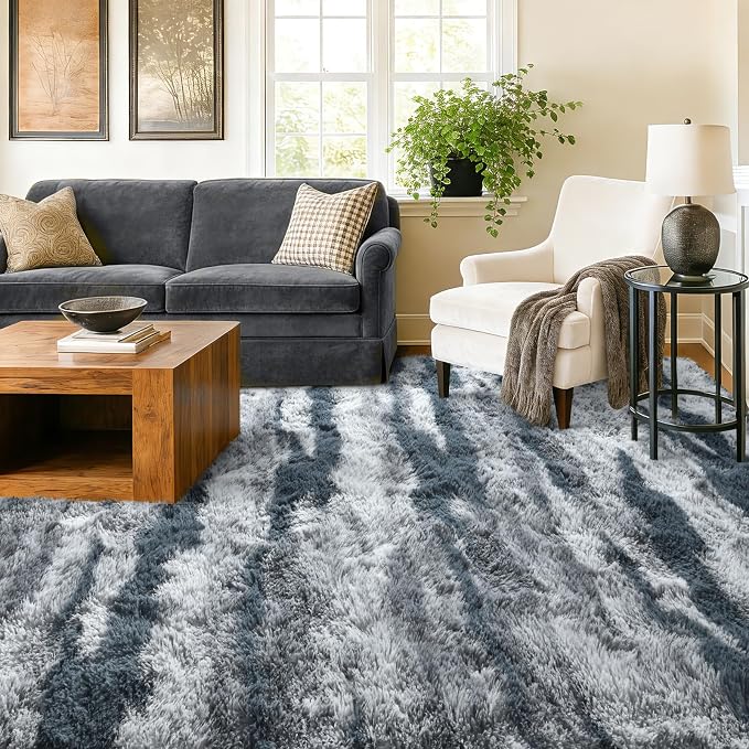Extra Large 8x10 Area Rugs for Living Room Decor, Non-Slip Shaggy Tie-Dyed Rugs for Bedroom Kids Playroom Dorm Room, High Pile Ultra Soft Carpet, Blue