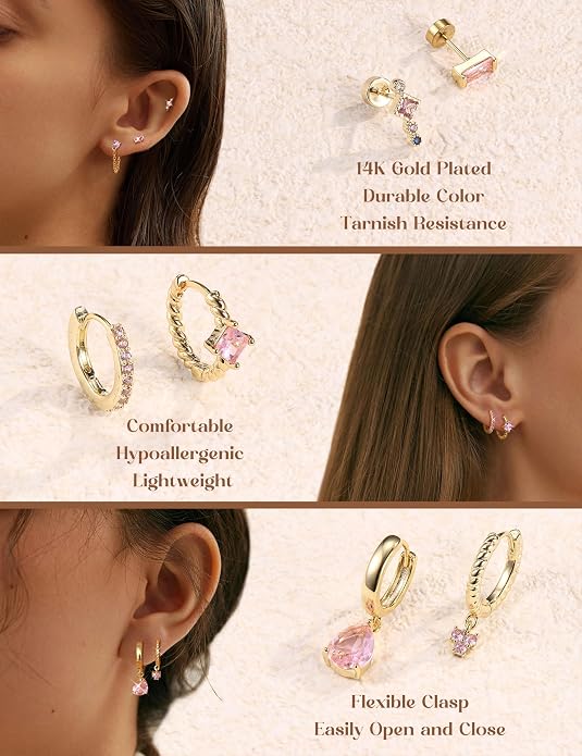 ORAZIO 20G Helix Piercing Jewelry Flat Back Cartilage Earrings for Women Surgical Stainless Steel Hypoallergenic Hoop Stud Earrings Set Tragus Helix Piercing Jewelry for Sensitive Ears Single Pc