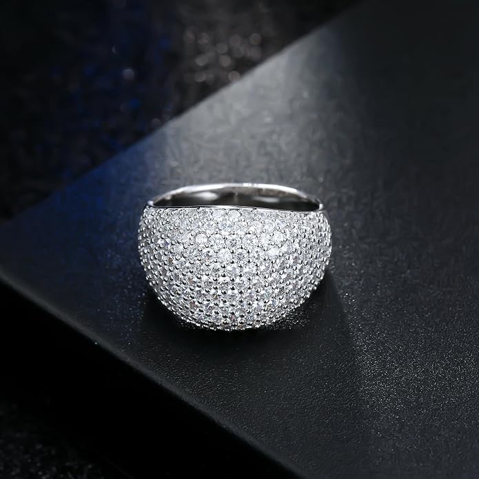 Diamond Accent Dome Ring - Sliver Fashion Rings for women Big Hollow Women Wedding Band Cubic Zirconia Statement Rings for women 5-11