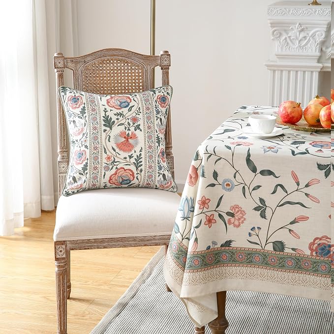 ISAENNE Designer Linen Throw Pillow Cover,Set of 2,18"x18"-Daffy B | Vintage French Elegant Square Pillow Cover,Concealed Zipper Design,Floral Pattern,Sofa,Bedroom,Living Room,Lounge Chairs