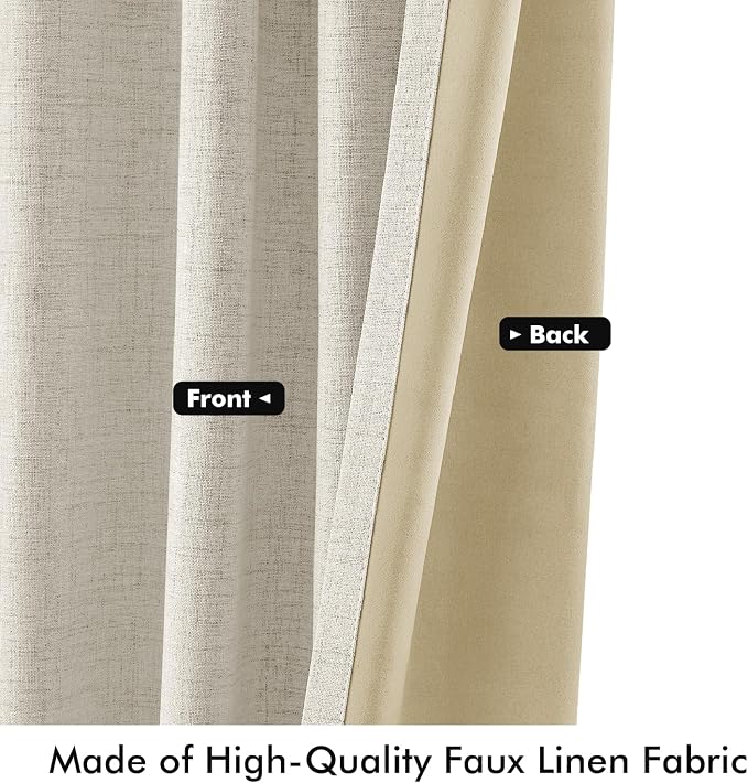 MIULEE 100% Blackout Linen Curtains 42 x 72 Inch Light Cream 2 Panels | Thermal Insulated, Room Darkening Drapes for Bedroom Living Room, Back Tab Rod Pocket Pinch Pleated, Solid Luxury Decor