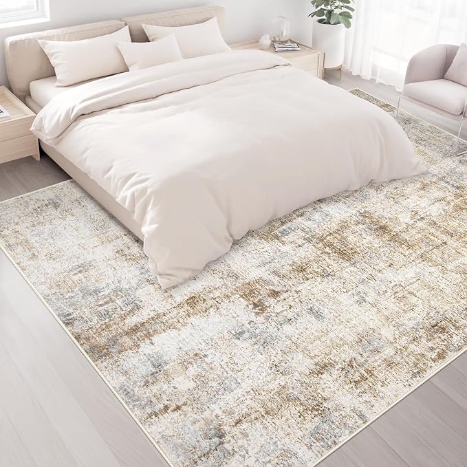Area Rugs 9x12 Living Room: Washable Rug Modern Abstract Large Rugs Soft Non Slip Neutral Rug Stain Resistant Indoor Carpet for Bedroom Kitchen Dining Room Home Office Rugs(Blue Brown,9'x12')