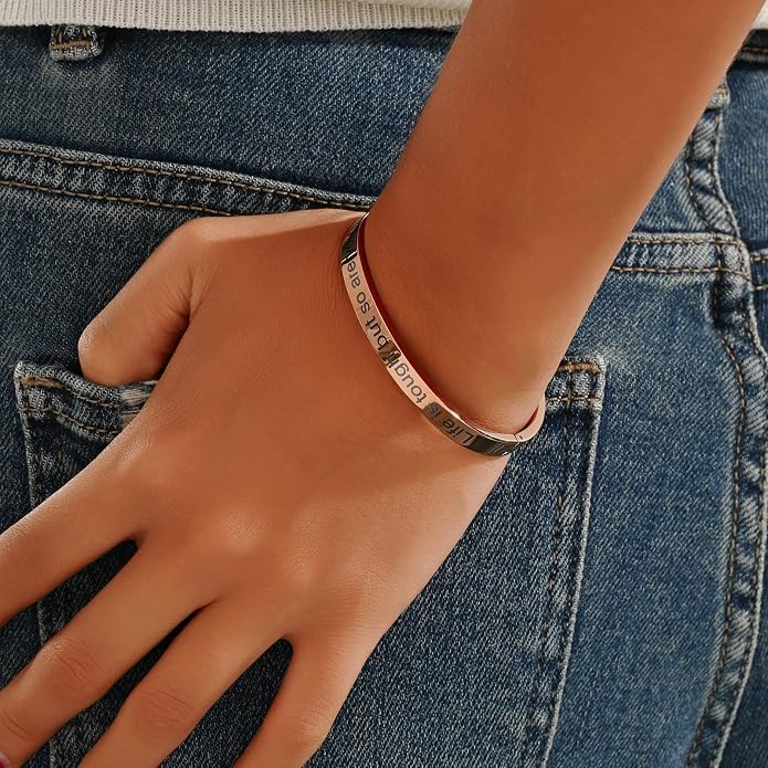 Inspirational Christian Bracelet for Women, Oval Engraved Bible Verse Love Bangle Cuff, Faith Scripture Jewelry, Religious Encouragement Gift for Mom Daughter Sister Friend