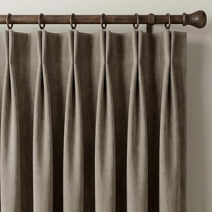 NICETOWN French Taupe Pinch Pleated Curtains 90 Inch Long with Hooks - Premium Faux Linen Drapes Super Heavy-Duty Fabric for Living Room & Patio Sliding Door, W40 x L90, 2 Panel Set
