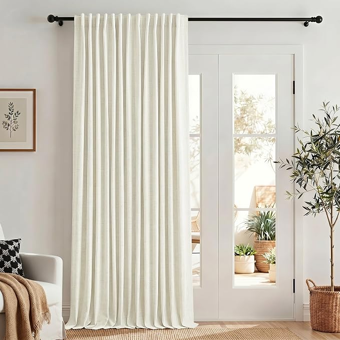 Extra Wide Curtain 108 Inches Long 100 Inch Wide Linen Blackout Curtain for Sliding Glass Door Thermal Insulated Privacy Drape for Living Room Cream Ivory White Back Tab Rod Pocket 1 Panel 100x108